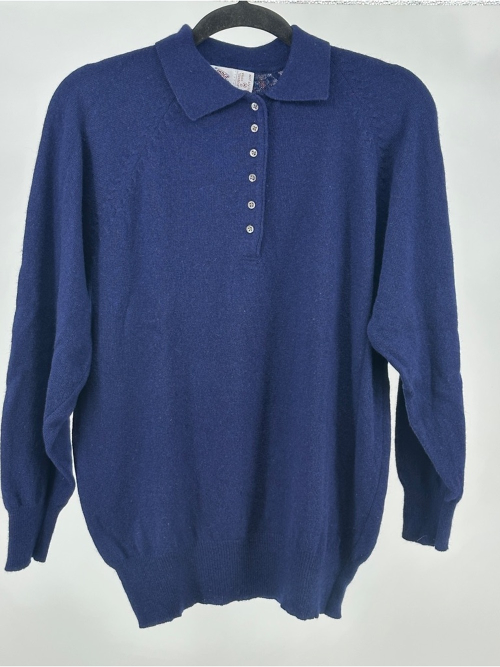 Vintage Cambridge Dry Goods‎ Navy Lambswool Polo-Style Crewneck Sweater